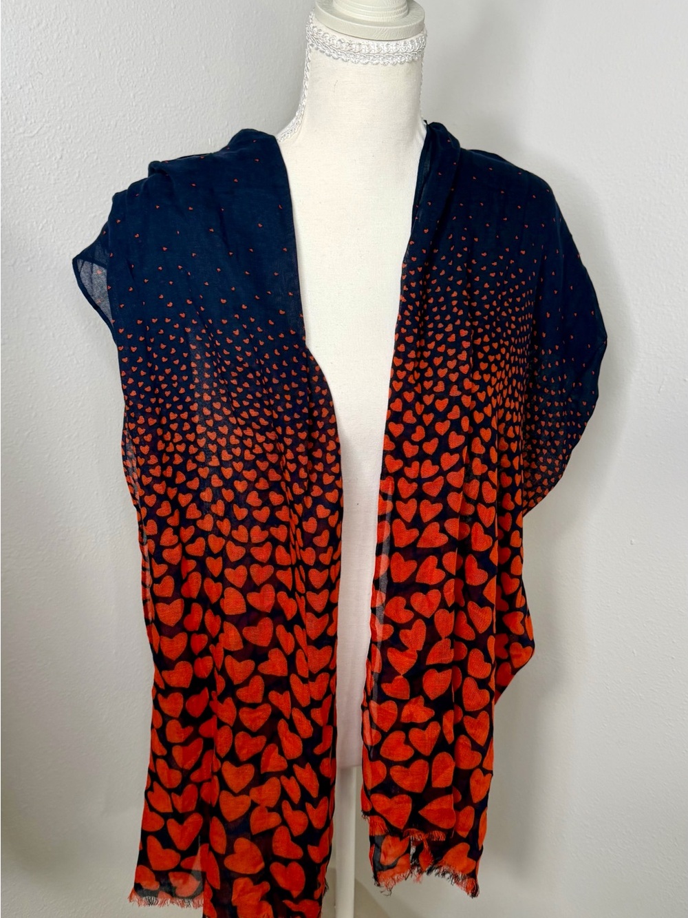 Talbots Blue and Orange Heart Ombre Scarf Size OS